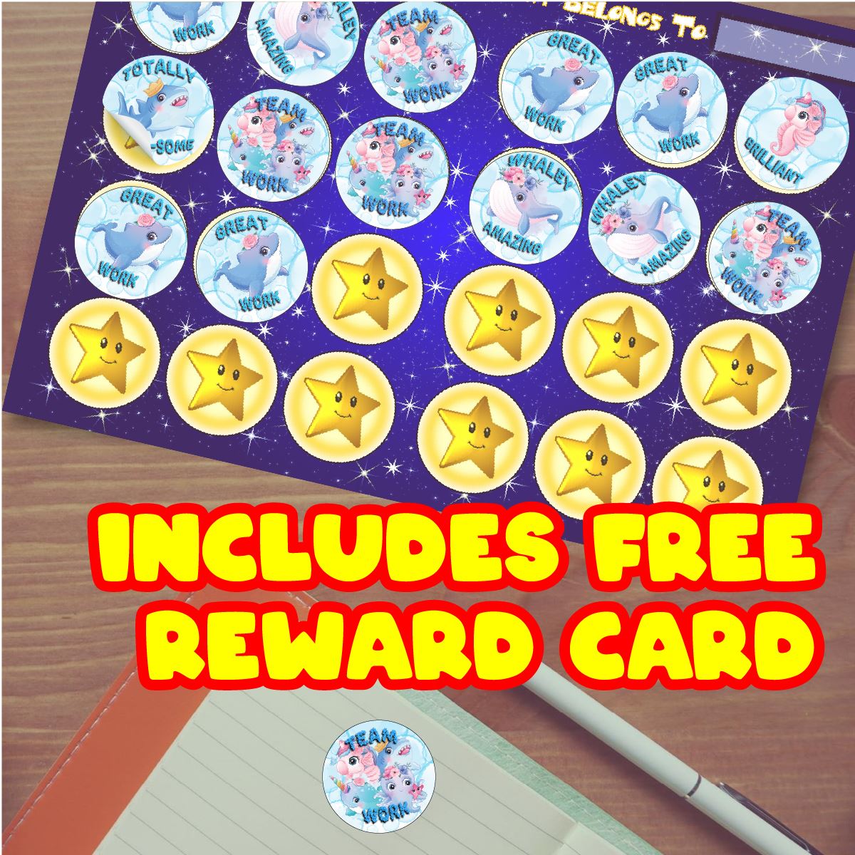 144 Ocean Praise Words 30mm Children's Reward Stickers for Teachers or Parents