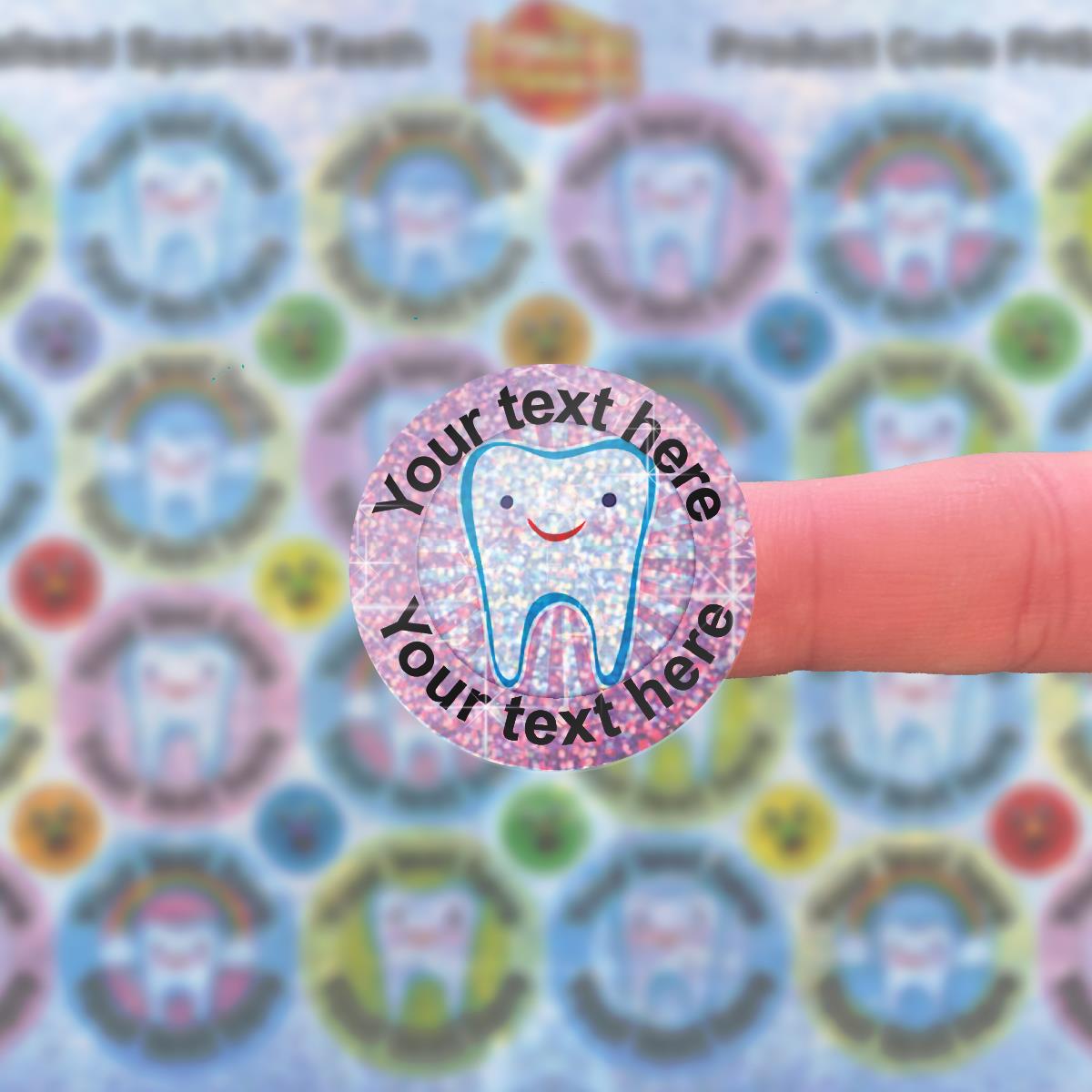 96 Personalised Sparkle Happy Teeth 30mm Reward Stickers + 60 Free Sparkle Smiles for School Teachers, Parents and Nursery