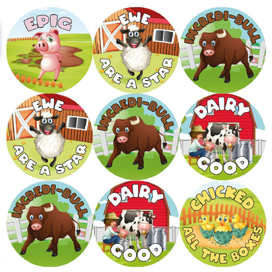 Amazing Farm Animals - 30mm - 144 Glossy Reward Stickers for Teachers & Parents
