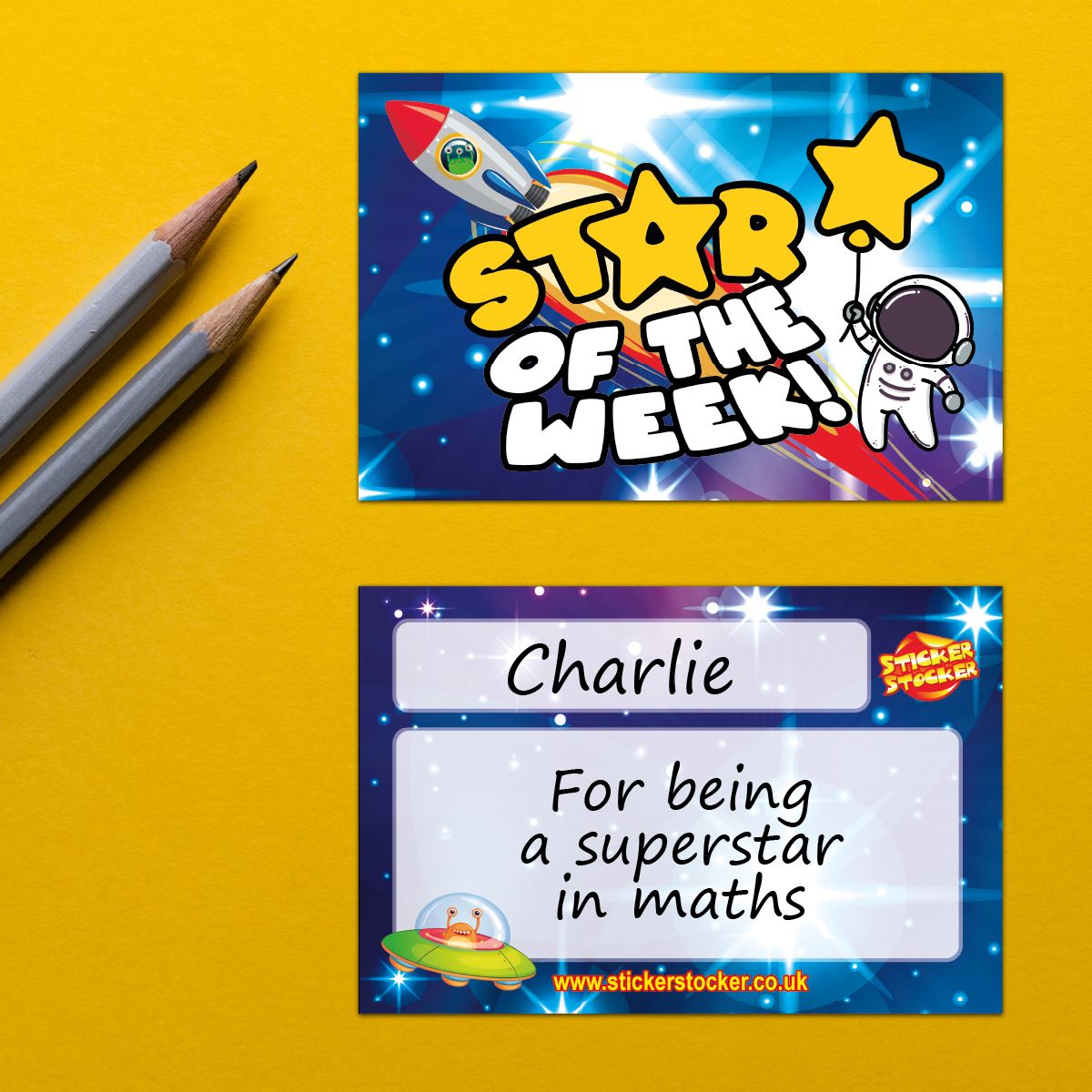 30 Space Star of the Week award cards for school teachers, wallet sized glossy reward cards