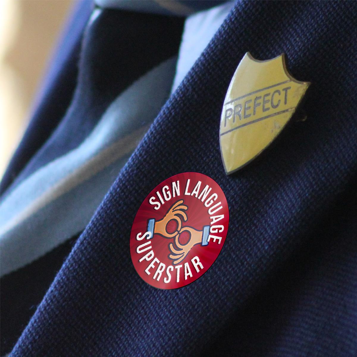 144 Sign Language Superstar - 30mm - Glossy Reward School Stickers for Teachers & Parents