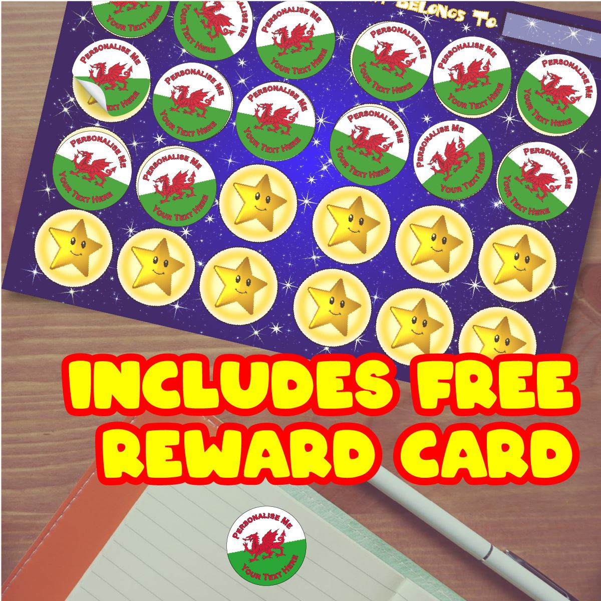 144 Welsh Dragon Flag Personalised 30mm Reward Stickers for School Teachers, Parents and Nursery