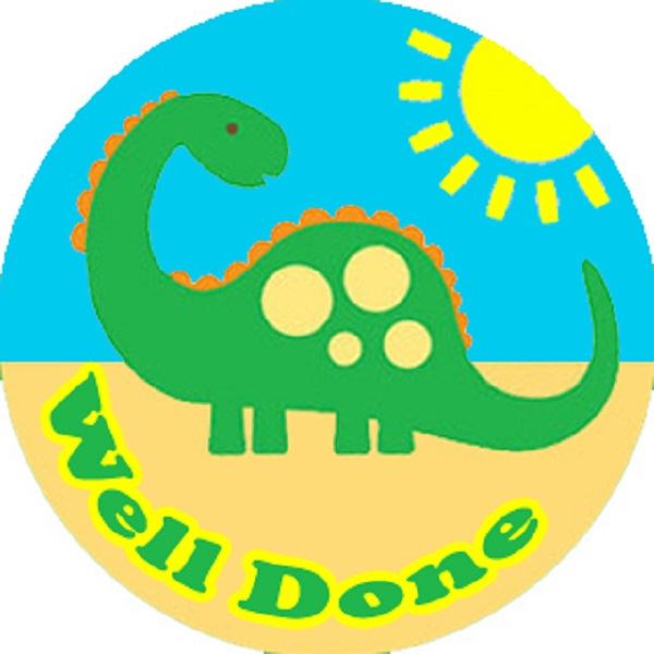 144 Big Green Dinosaur 30mm Round Children's Reward Stickers for Teachers or Parents