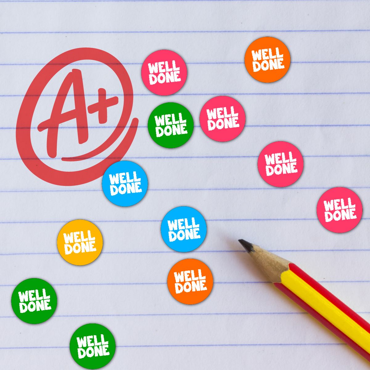 900 Colourful Mini Well Done Dots 10mm Glossy Teacher Reward Stickers Spot Stickers Journal Stickers