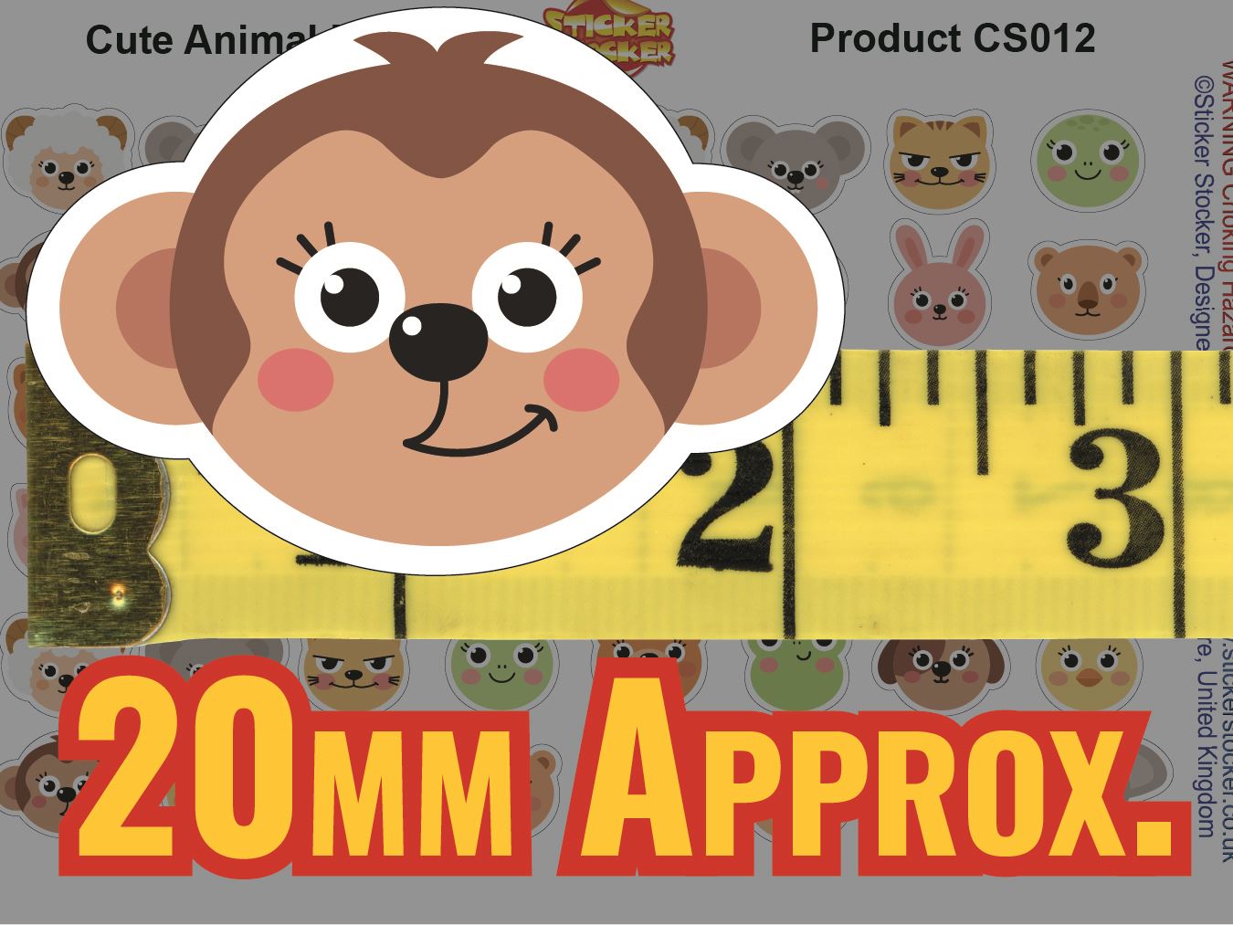 288 Cute Animal Faces 20mm Shaped Children's Reward Stickers for School Teachers or Nurses
