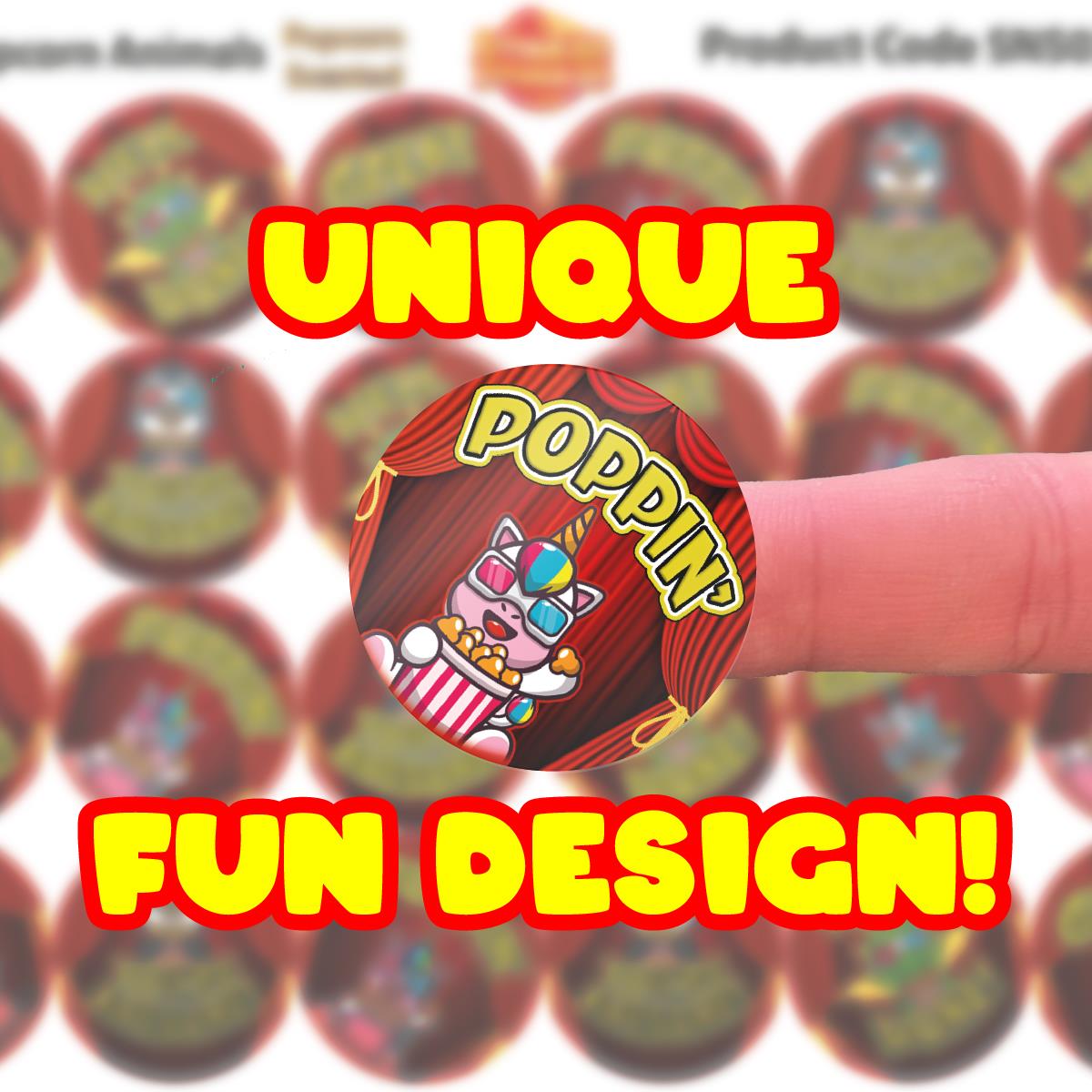 120 Popcorn Cinema 30mm Scented Reward Stickers for Teachers, Parents and Party Bags