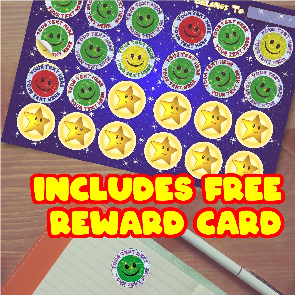 96 Personalised Sparkle Smiles 30mm Reward Stickers + 60 Free Sparkle Smiles for School Teachers, Parents and Nursery
