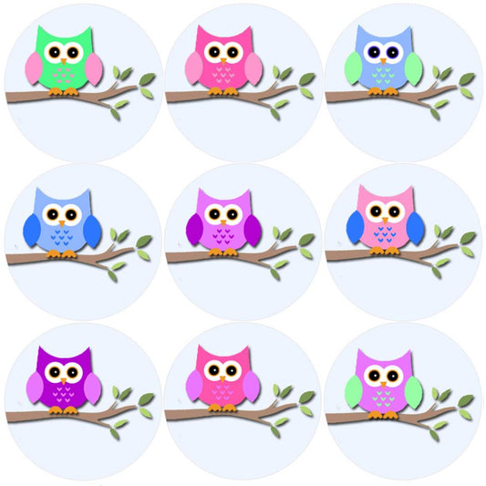 144 Owl Branch 30mm Round Children's Reward Stickers for Teachers, Parents and Party Bags