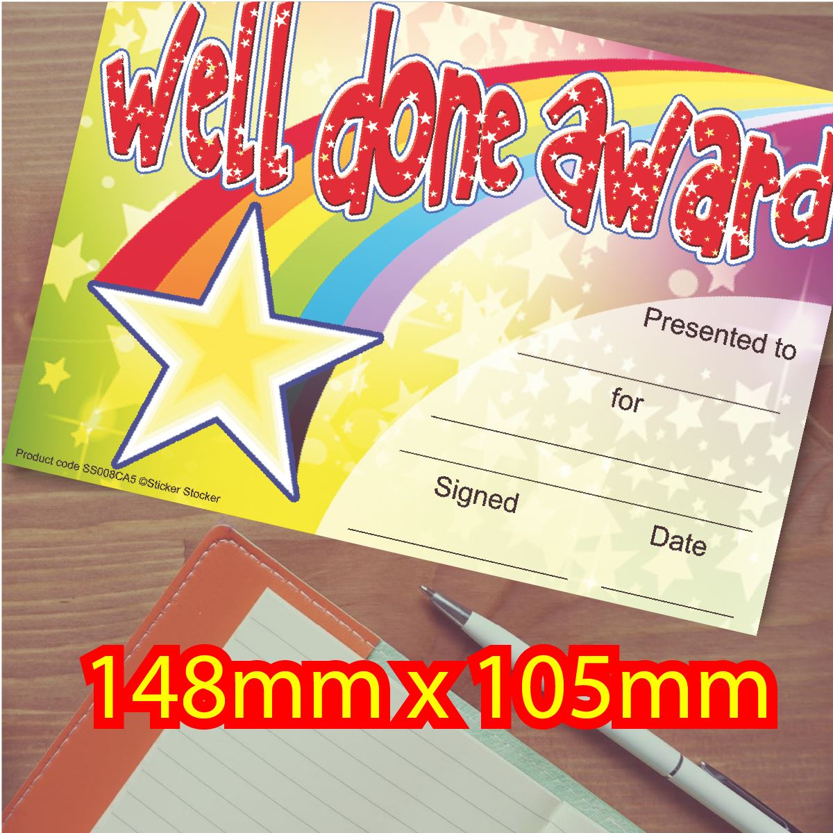 30 Well Done Award certificates for school teachers, 250gsm A5 silk finish card