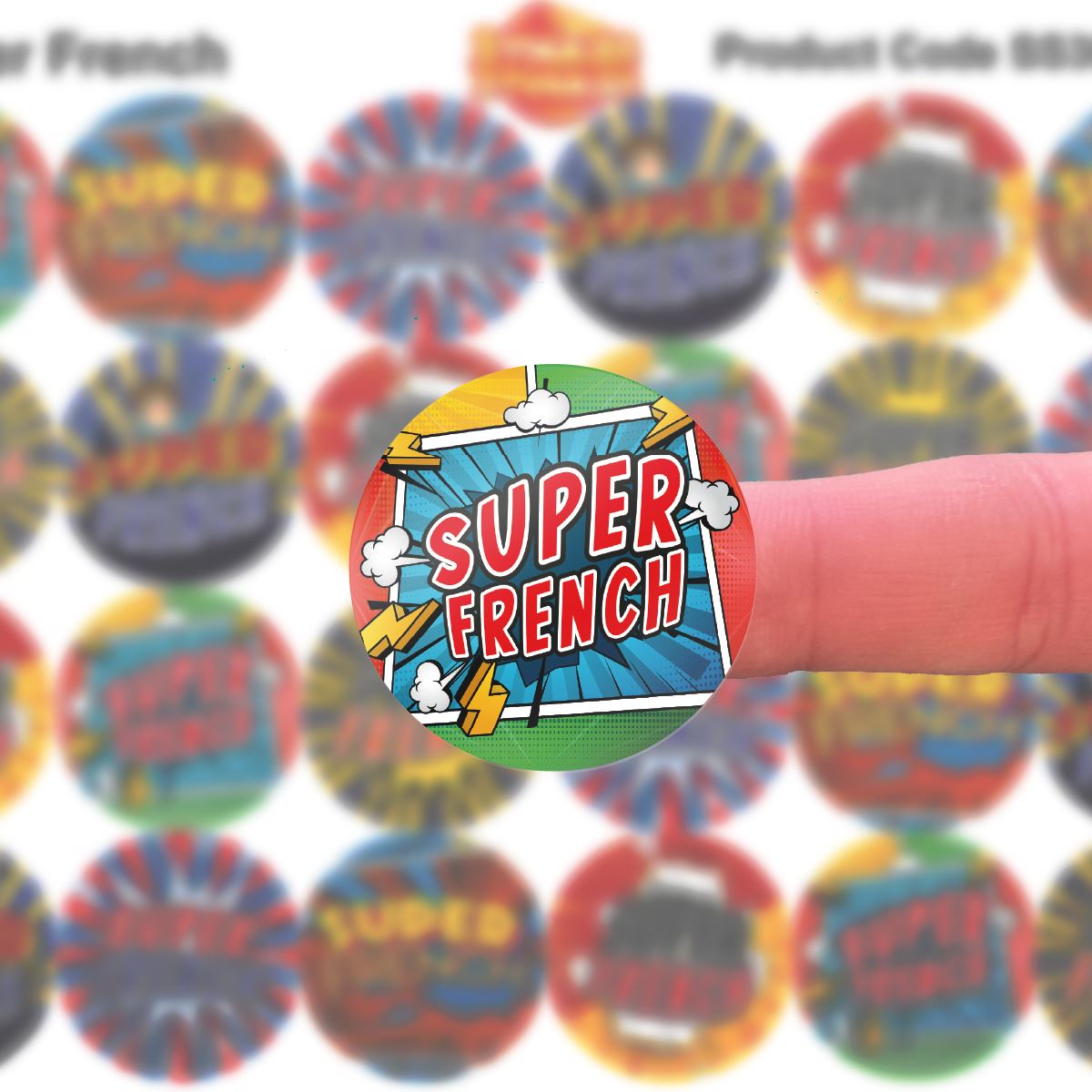 144 French Superhero Comic Stickers - 30mm - Glossy Reward Stickers for Teachers & Parents