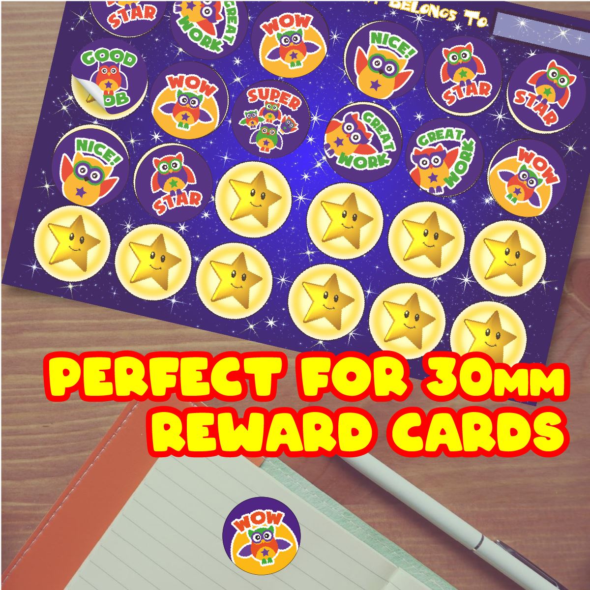120 Mixed Berry Super Owls 30mm Scented Reward Stickers for Teachers, Parents and Party Bags