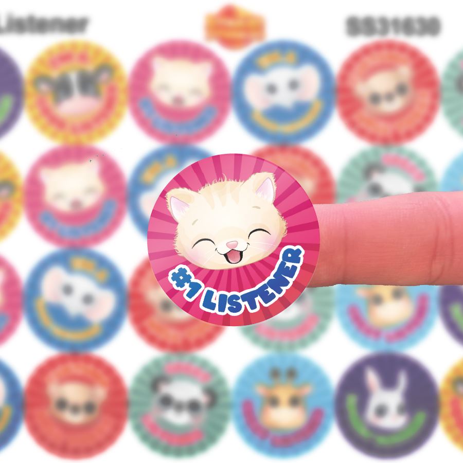 144 Lovely Listener - 30mm - Glossy Reward Stickers for Teachers & Parents