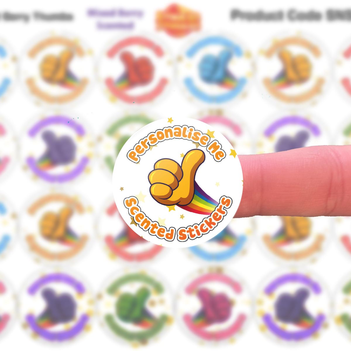 120 Mixed Berry Scented Personalised Stickers - Thumbs Up - Personalised 30mm Scented  Stickers - For Teachers Nursery Parents