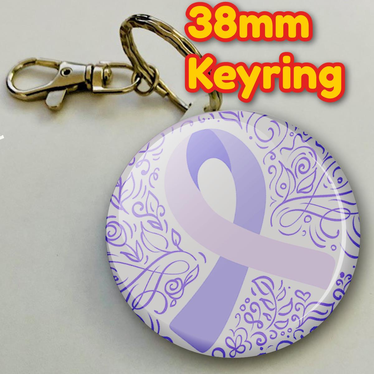 Purple Ribbon Cancer Awareness Keyring 38mm  (Pack of 8 Key Rings - 38mm)