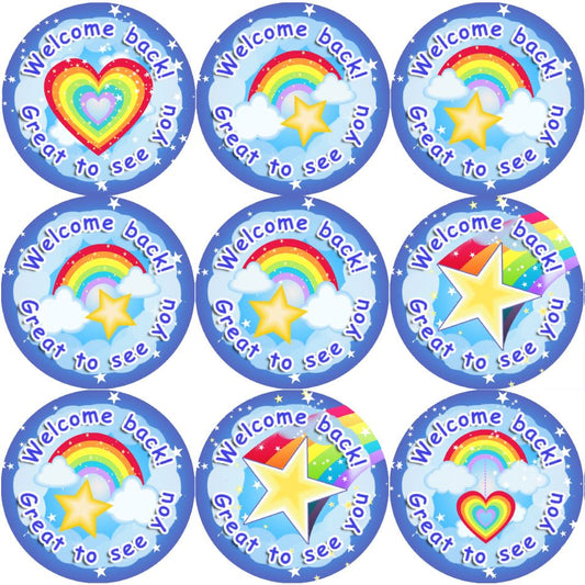 144 Welcome Back Rainbows 30mm Introduction Stickers for Teachers, Parents and Party Bags