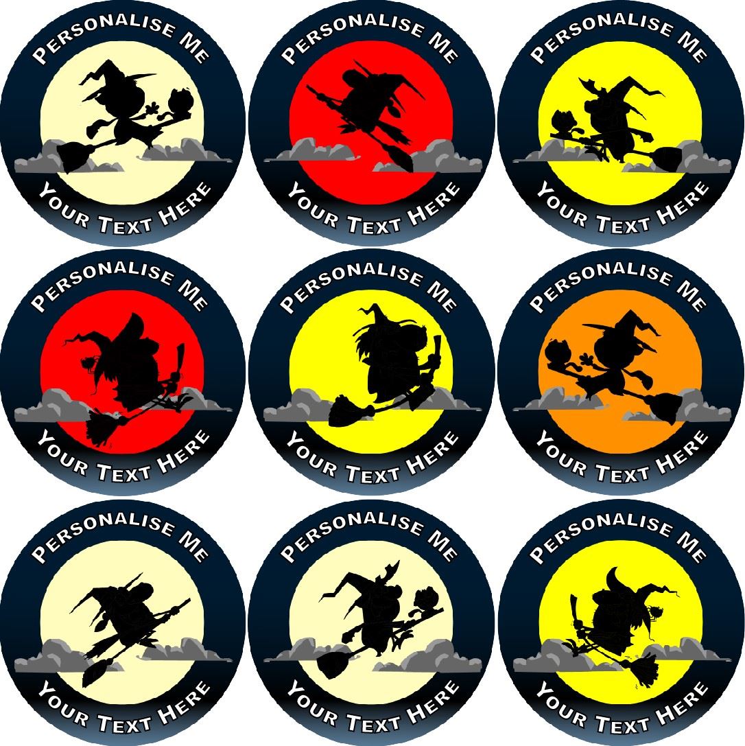 144 Personalised Witch Silhouettes 30mm Reward Stickers for School Teachers, Parents and Nursery