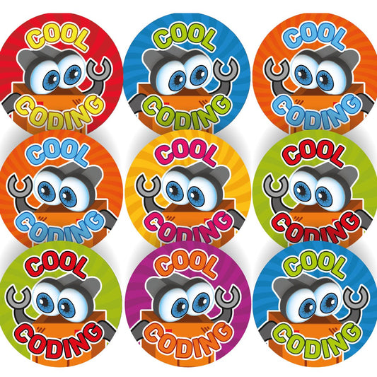 144 Cool Coding Robots - 30mm - Glossy Reward Stickers for Teachers & Parents