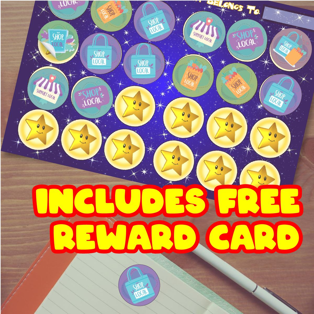 144 Shop Local 30mm Themed Glossy Labels ideal for product packaging