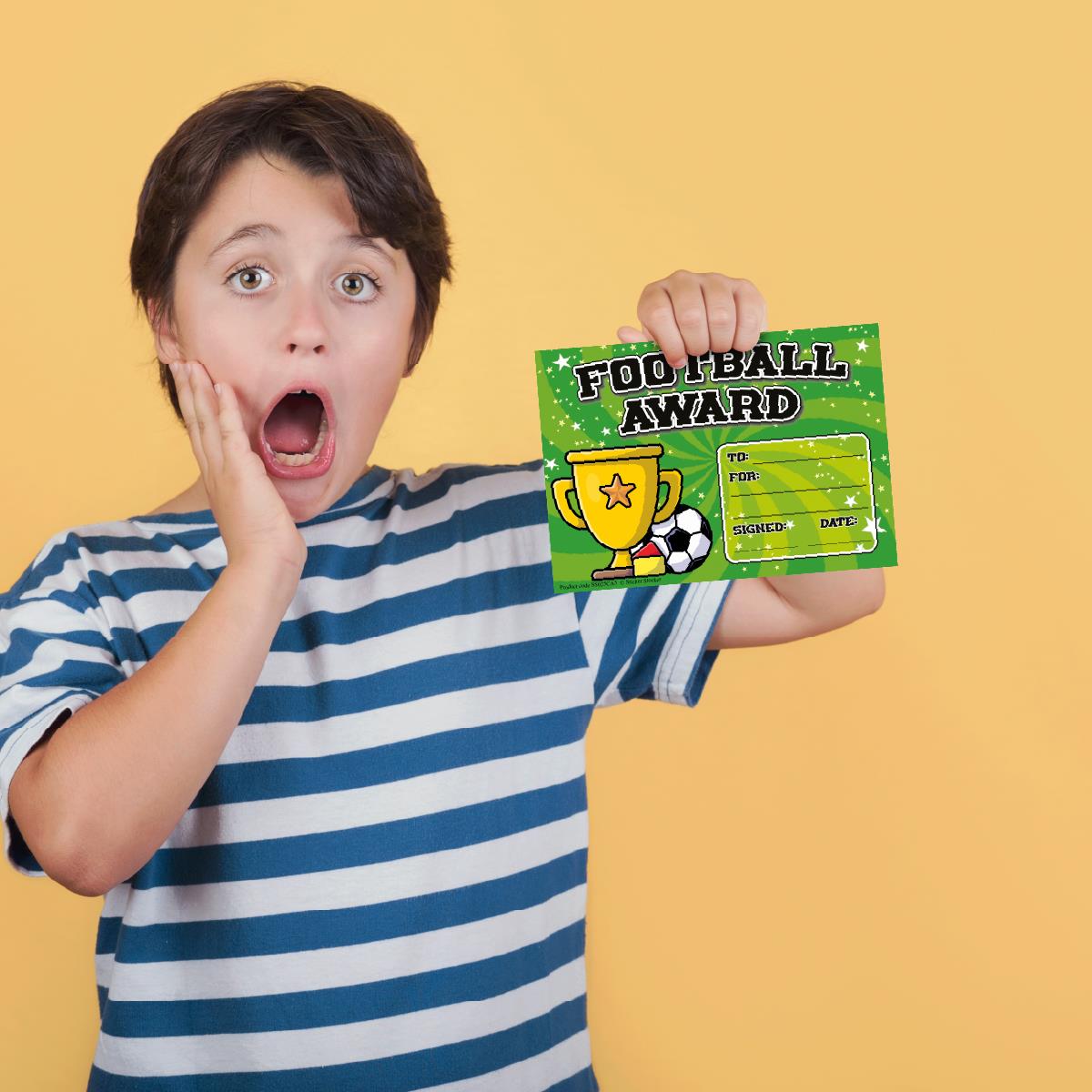 30 Football Award certificates for school teachers, 250gsm A5 silk finish card