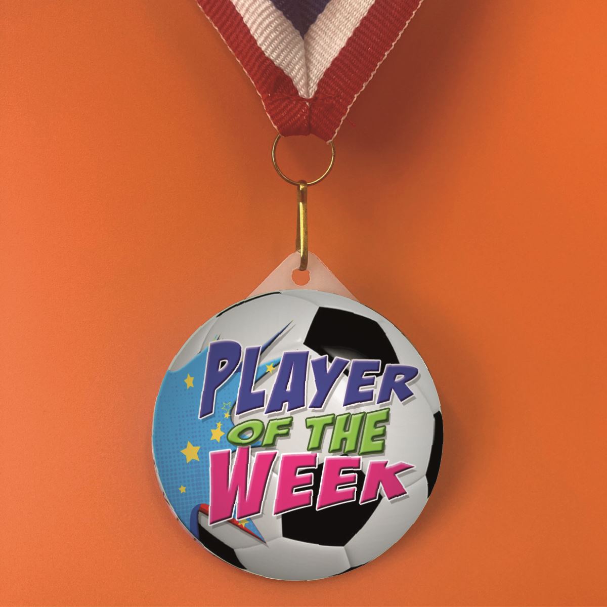 Football Medal Player of the Week 55mm Large Plastic Medal FREE Ribbon and Certificate
