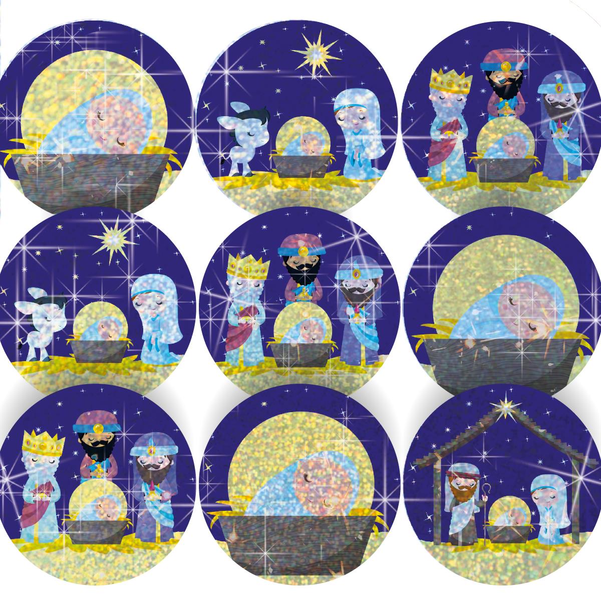 96 Sparkle Nativity Stickers 30mm + 60 Free Sparkle Smiles Reward Stickers for Teachers, Parents and Schools