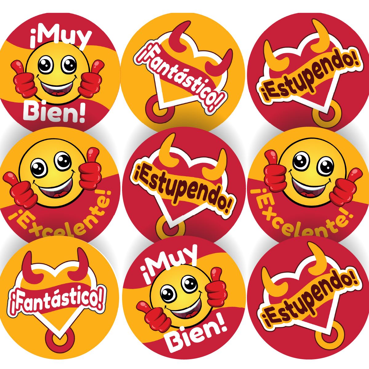 144 Super Spanish Praise Word Stickers - 30mm Glossy Reward Stickers for Teachers & Parents