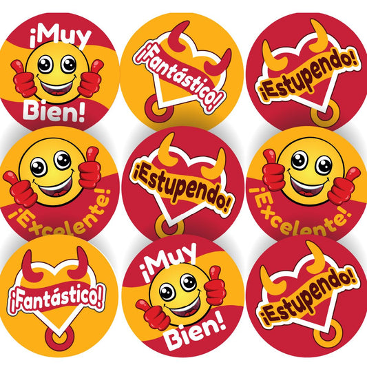 144 Super Spanish Praise Word Stickers - 30mm Glossy Reward Stickers for Teachers & Parents