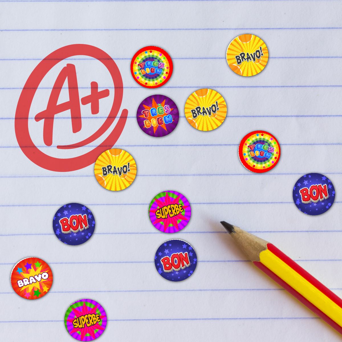 900 Mini Funky French Language Dots 10mm Glossy Teacher Reward Stickers Spot Stickers Journal Stickers