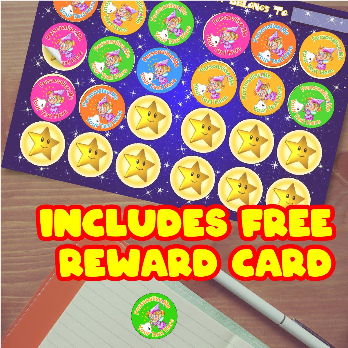 144 Personalised 30mm Tooth Fairy Reward Stickers for School Teachers, Parents and Nursery