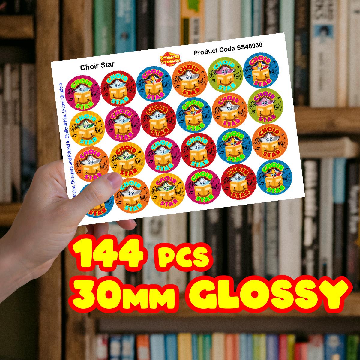 144 Choir Star 30mm Reward Stickers for School Teachers, Parents and Nursery