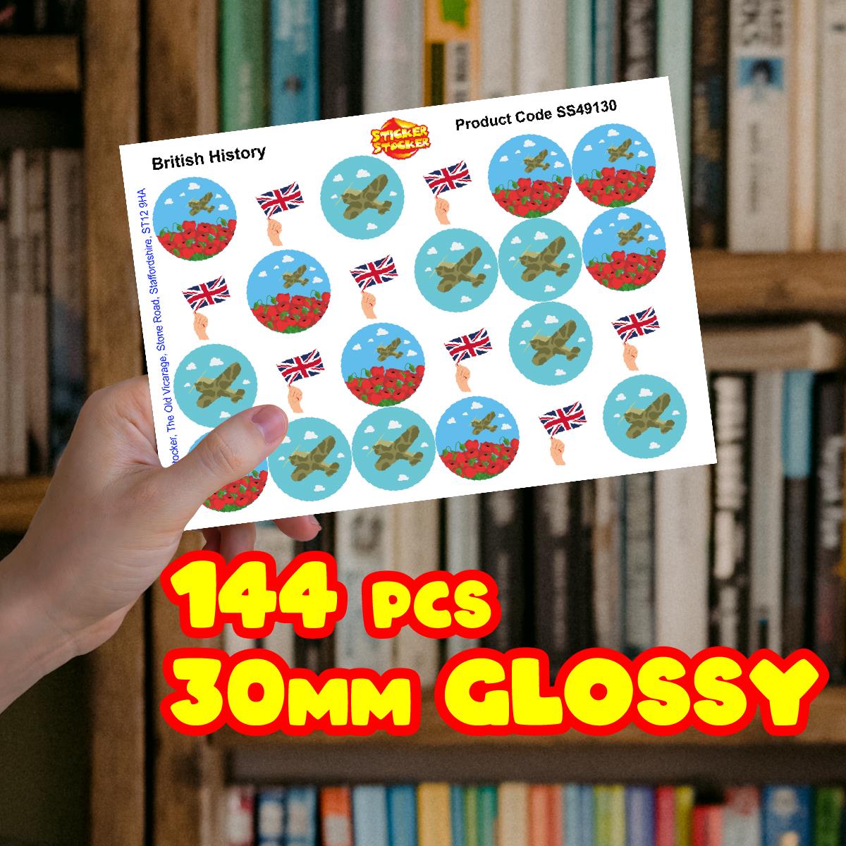 144 British History 30mm Reward Stickers for School Teachers, Parents and Nursery