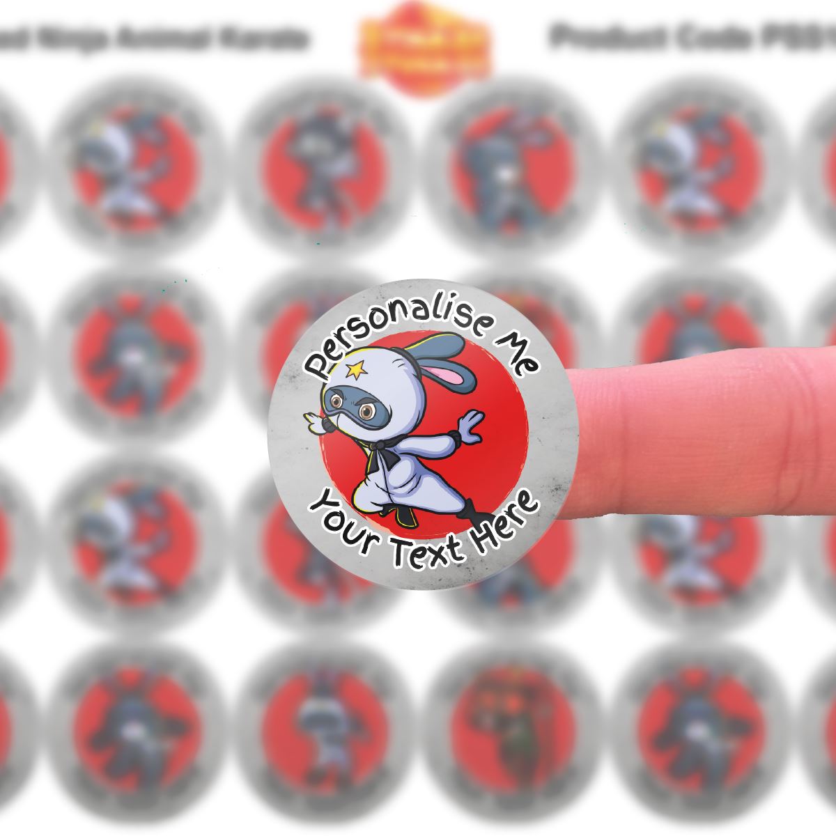 144 Ninja Animal Karate Personalised 30mm Reward Stickers for Football Clubs, schools