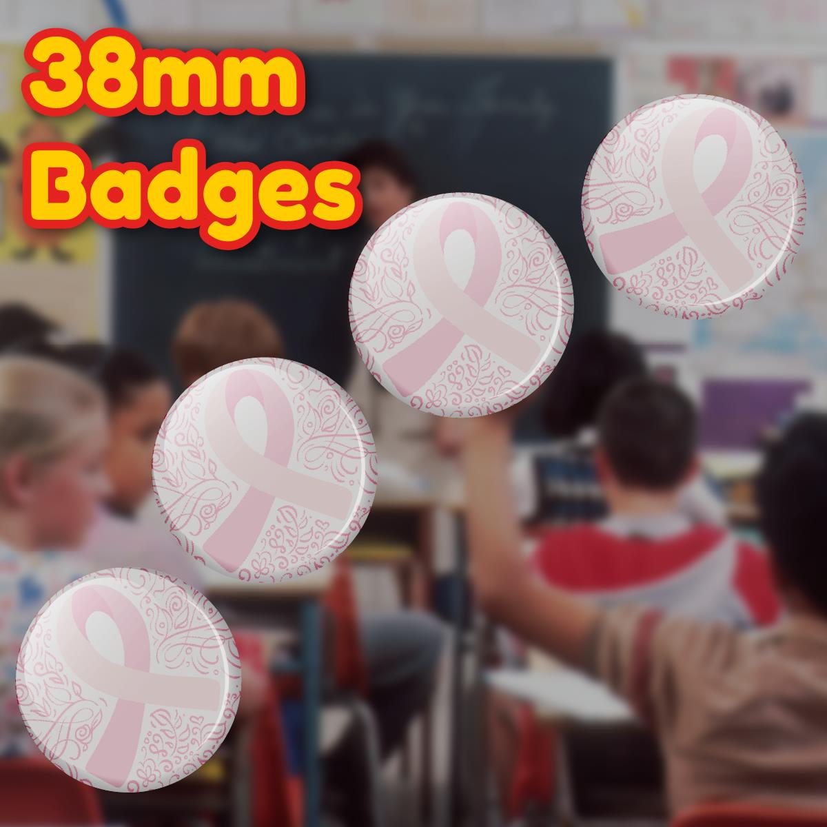 Breast Cancer Awareness Badge 38mm (Pack of 20 Pin Badges - 38mm)
