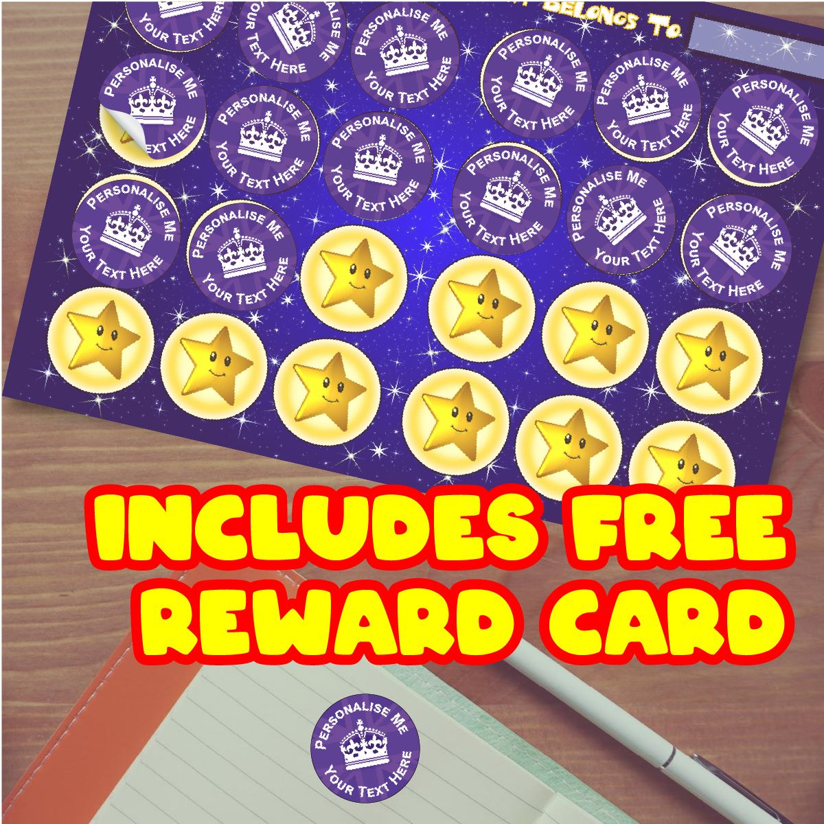 Royal Crown 144 Personalised 30mm Reward Stickers for School Teachers, Parents and Nursery
