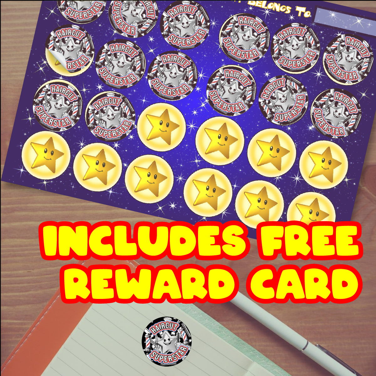 144 Barber Haircut Superstar 30mm Reward Stickers for Children, Parents, Barbers, Hairdressers
