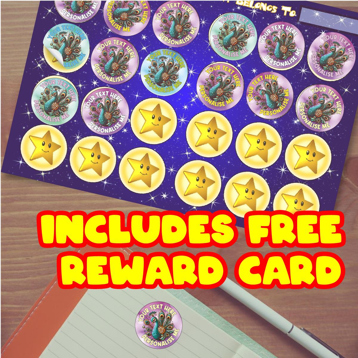 144 Personalised Peacock Bird 30mm Reward Stickers for School Teachers, Parents and Nursery