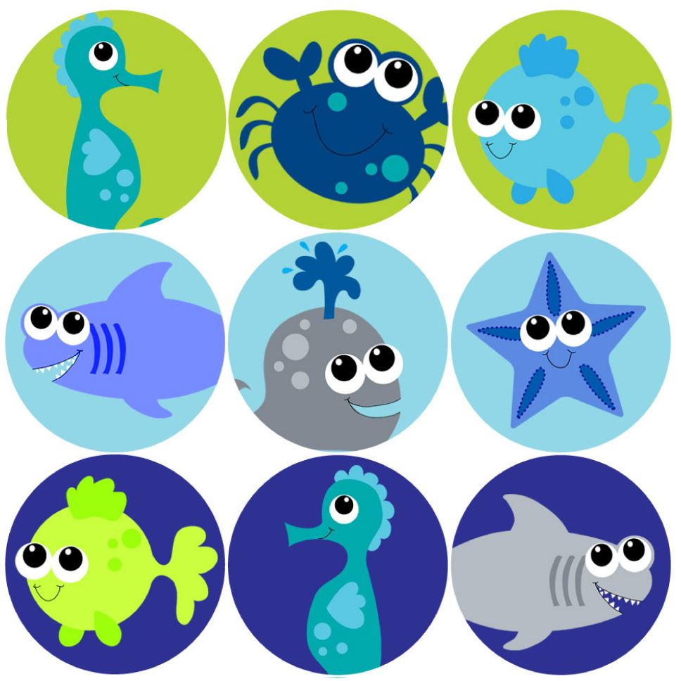 144 Deep Blue Sea 30mm Children's Reward Stickers for Teachers or Parents