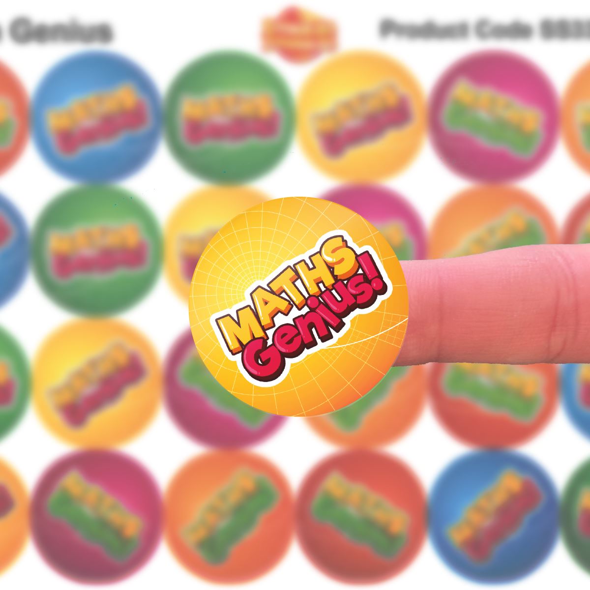 144 Maths Genius - 30mm - Glossy Reward Stickers for Teachers & Parents