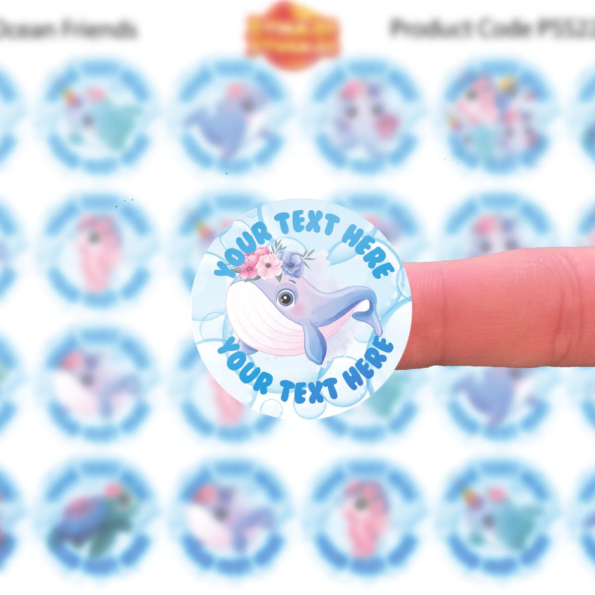 144 Ocean Friends Sea Themed Personalised 30mm Stickers - Reward Stickers for schools, nursery, teachers, parents