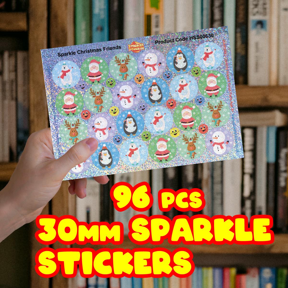 96 Sparkle Christmas Friends Stickers 30mm + 60 Free Sparkle Smiles Reward Stickers for Teachers, Parents and Schools
