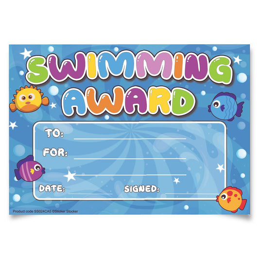 30 Swimming Award certificates for school teachers, 250gsm A5 silk finish card