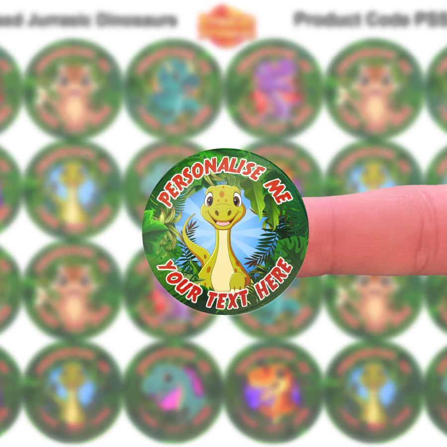 144 Personalised 30mm Jurassic Dinosaur Reward Stickers for School Teachers, Parents and Nursery