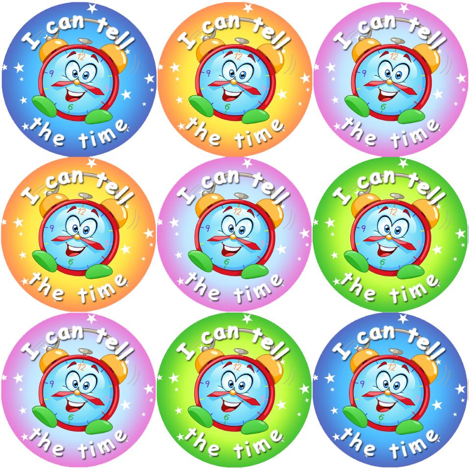 144 Telling the Time 30mm Reward Stickers for Teachers, Parents and Party Bags