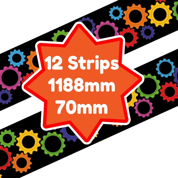 Colourful Cogs Classroom Trimmers 14.25m long Notice Board Display Borders