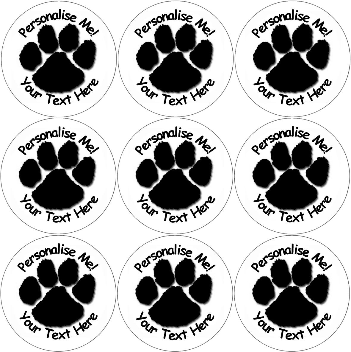 144 Personalised Black Paw 30mm Reward Stickers for School Teachers, Parents and Nursery
