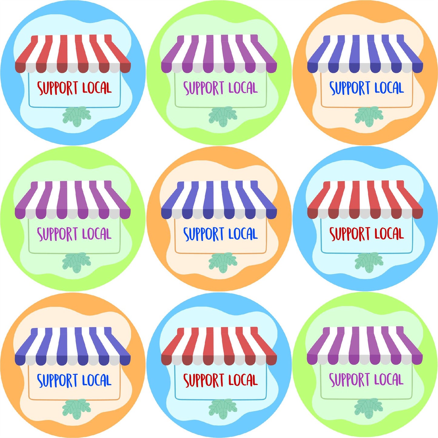 144 Support Local 30mm Shop Themed Glossy Labels ideal for product packaging