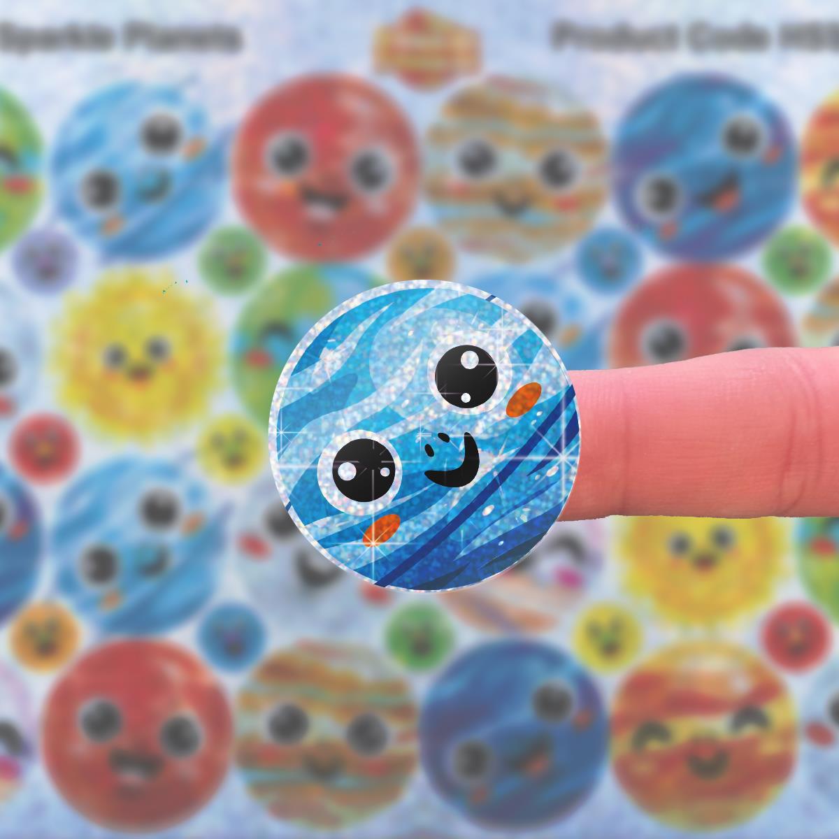 96 Sparkle Planets 30mm + 60 Free Sparkle Smiles Reward Stickers for Teachers, Parents and Schools