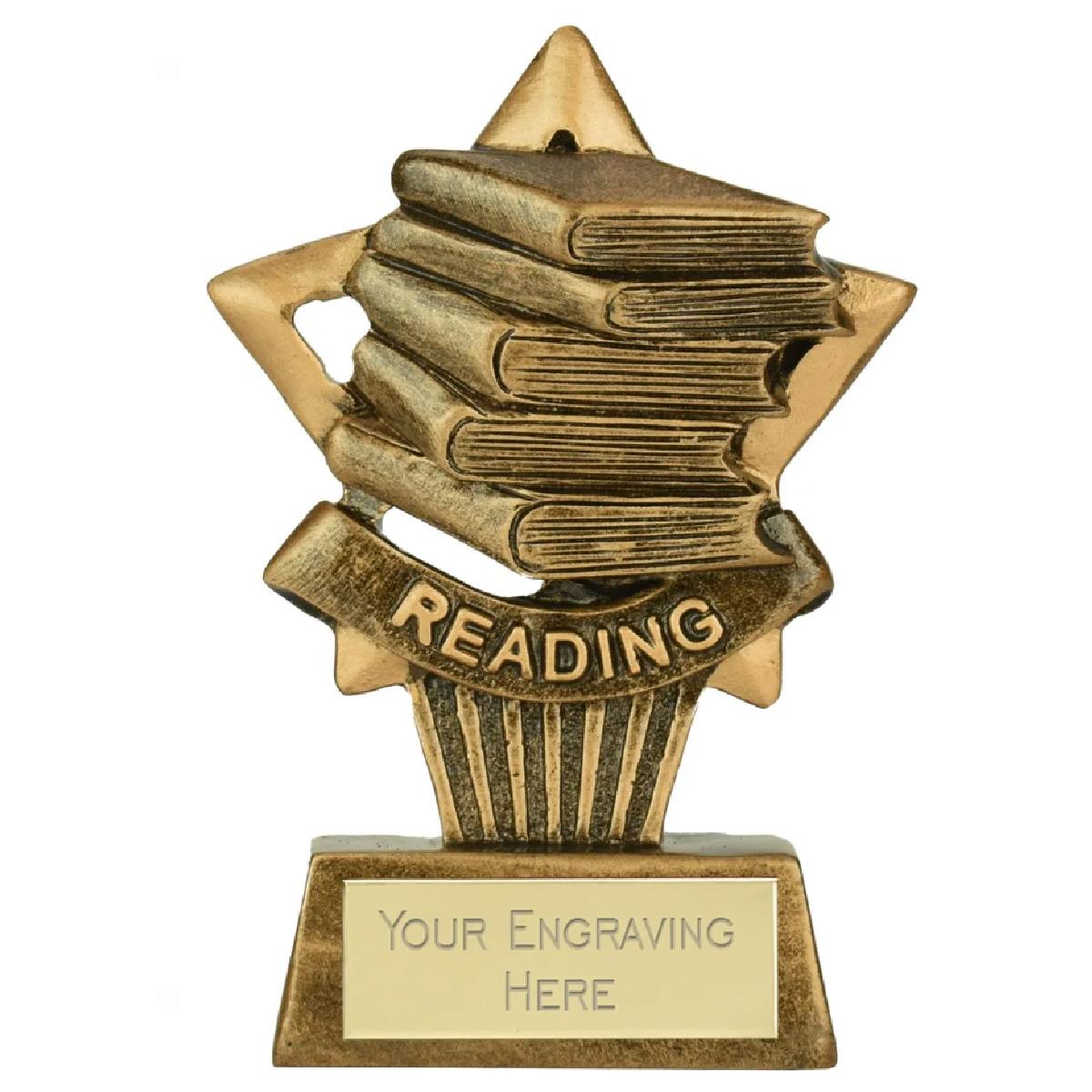 Mini Star Plus Reading Award Trophy 10cm Resin FREE engraving and Certificate