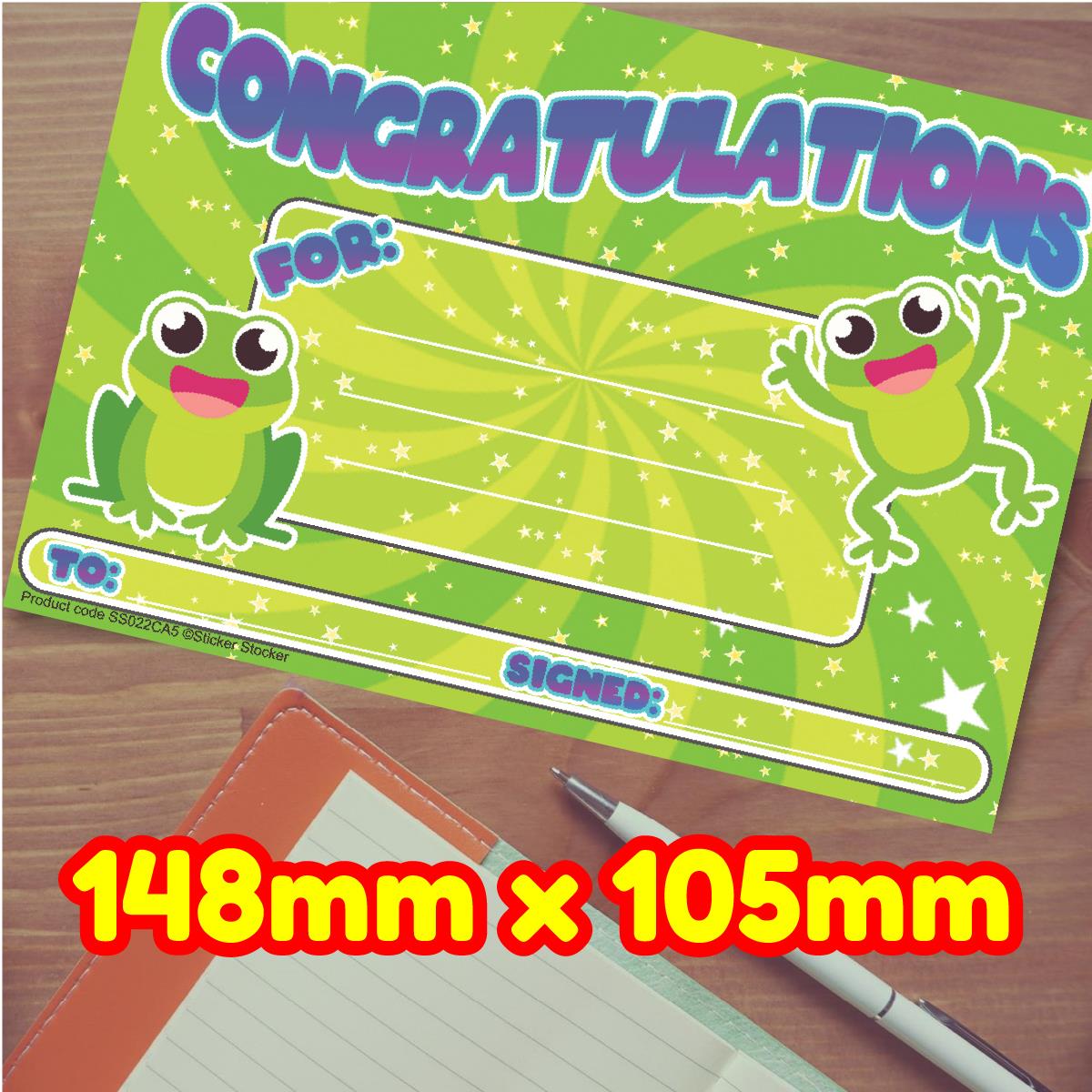 30 Congratulations Frog Award certificates for school teachers, 250gsm A5 silk finish card