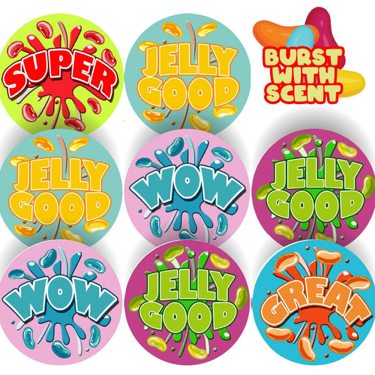 120 Jellybean Burst Scented  30mm Reward Stickers for Teachers, Parents and Party Bags